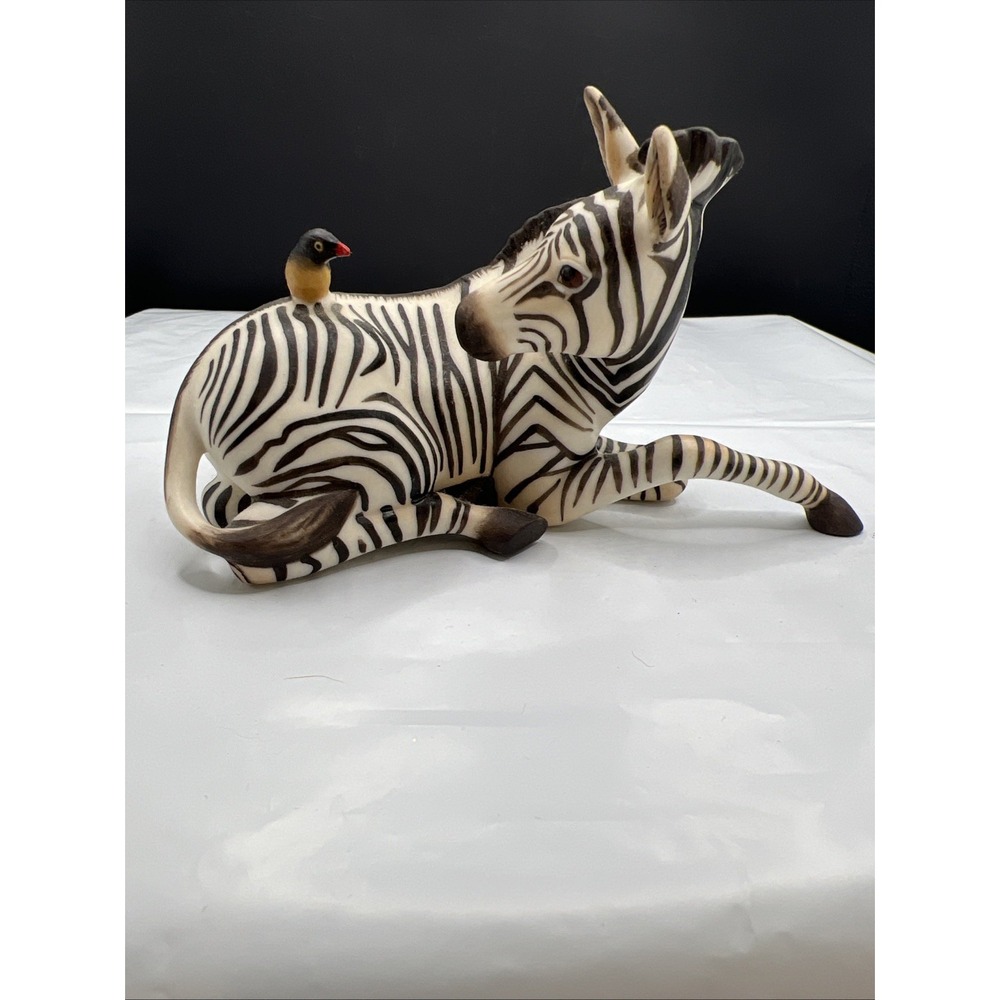 Vintage 1986 Franklin Mint Happy Landing Porcelain Zebra Bird Figurine
